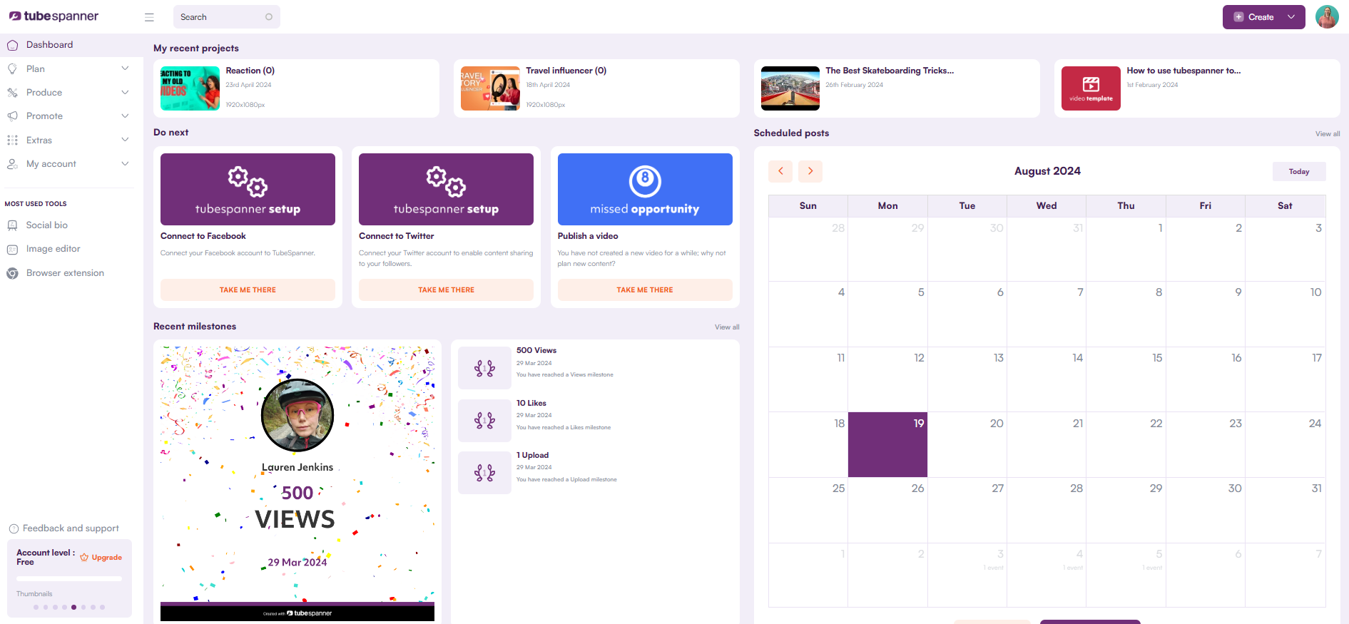 TubeSpanner dashboard