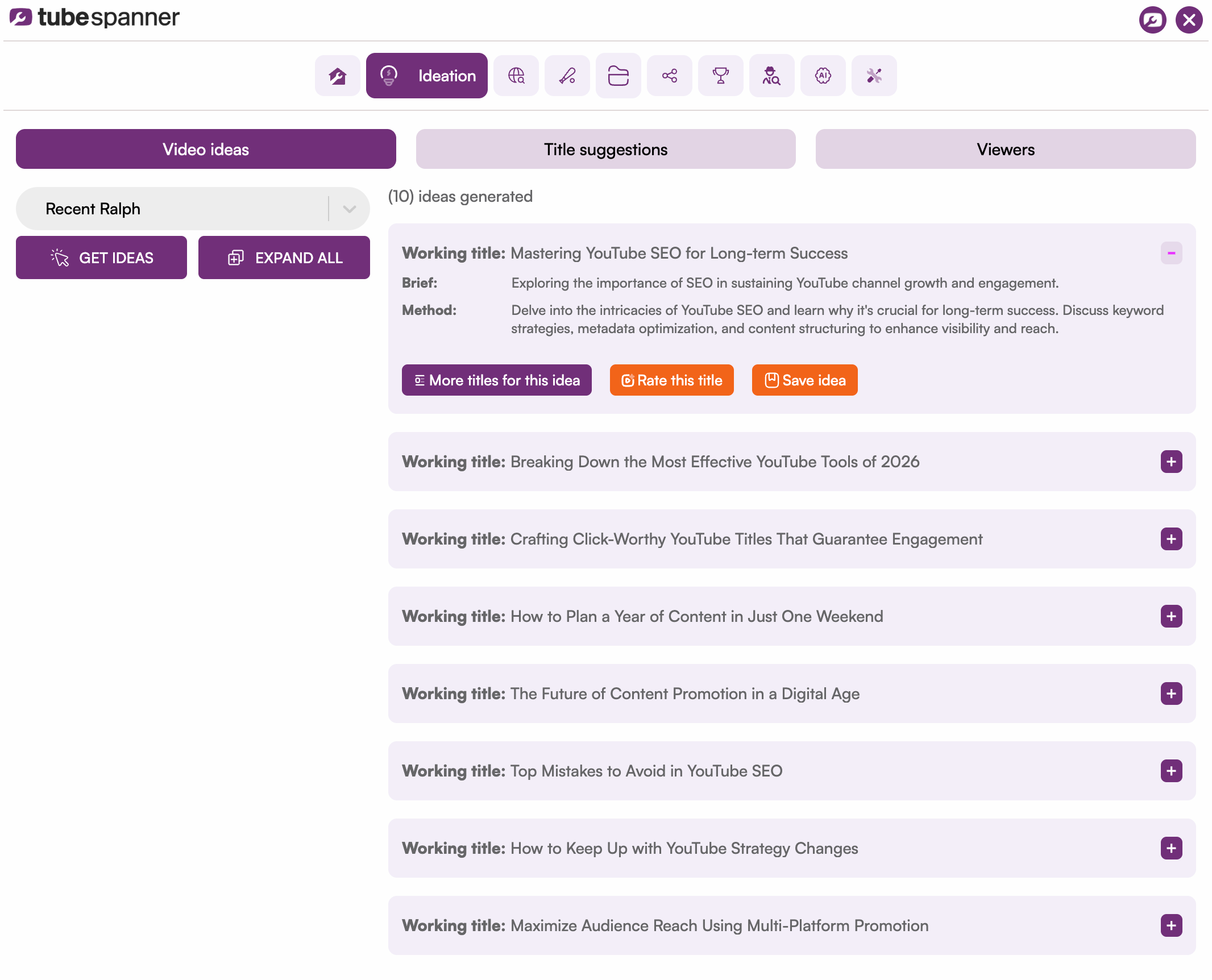 Expanded idea with Brief, Method, and save actions